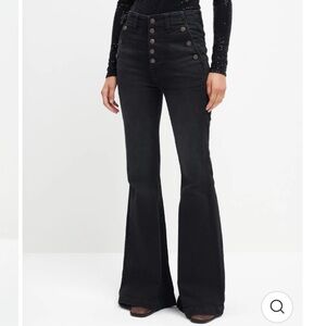 7 For All Mankind Organic Cotton Black Portia Mega Flare Sailor Jeans NWT 24